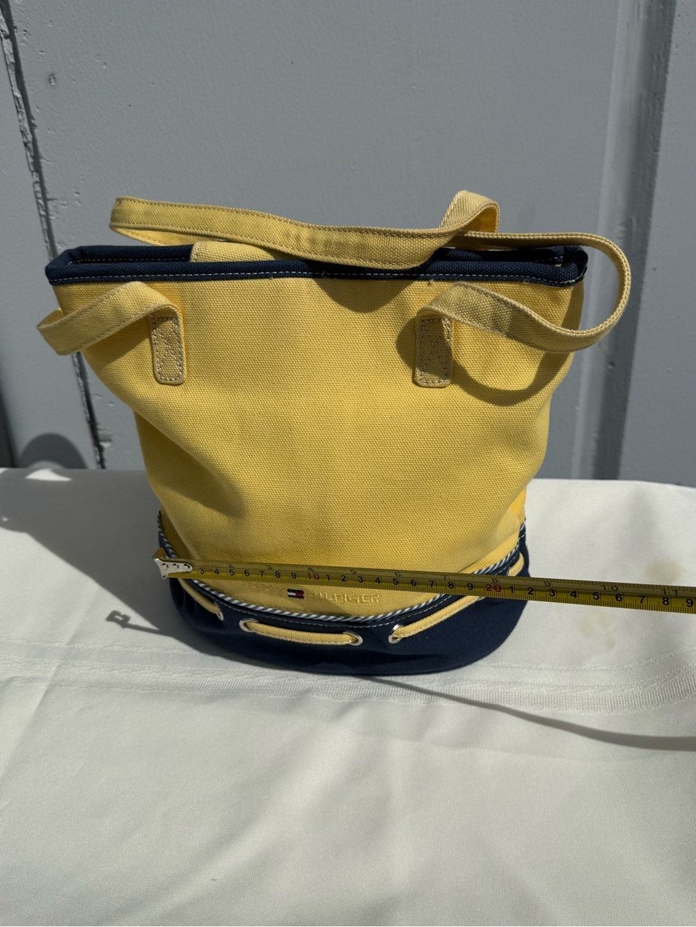 Vintage Tommy Hilfiger Yellow and Navy Canvas Bucket Tote